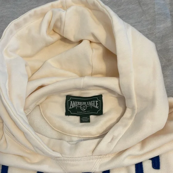 American Eagle Outfitters Cream Hoodie with Blue Lettering - Picture 4 of 13